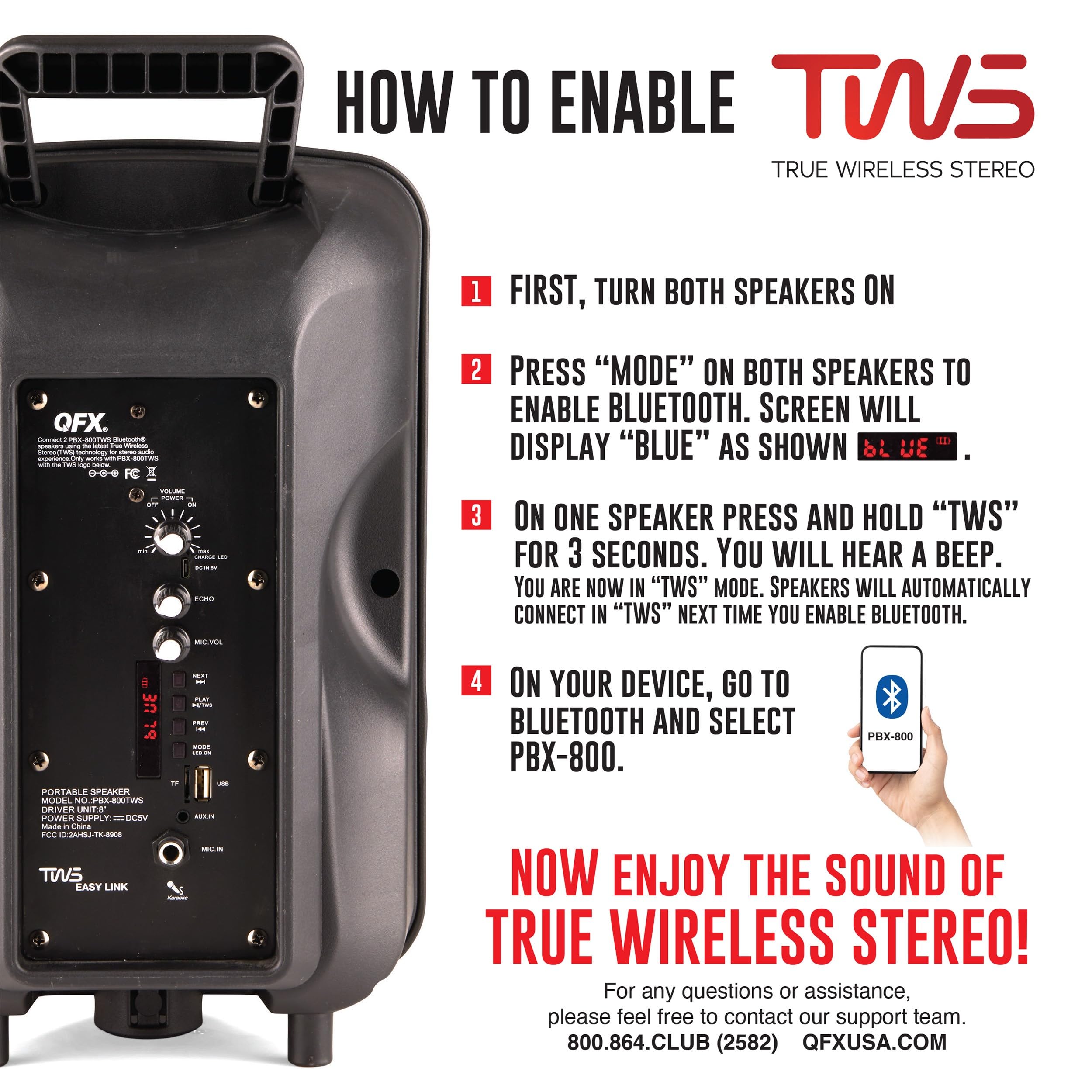 QFX PBX-800TWS 8-Inch TWS Bluetooth Stereo PA