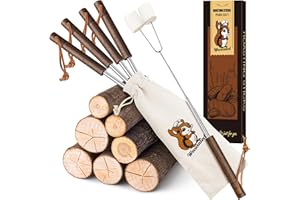 WECURATED Marshmallow Roasting Sticks Set of 5 - Telescoping Long Smores Stick for Fire Pit Campfire Grill Bonfire Party BBQ Accessories with Storage Bag