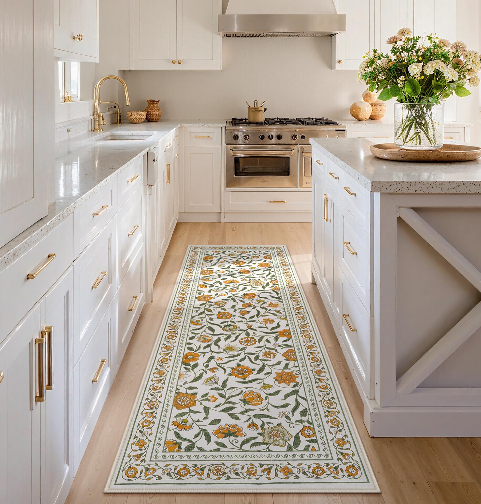 Photo 1 of Collive Washable Rug Runners for Hallways 2x6, Spring Floral Carpet for Bedroom, Modern Soft Kitchen Runner Rugs Non Slip Low Pile Boho Bathroom Mat for Laundry, Inside Front Door Entrance