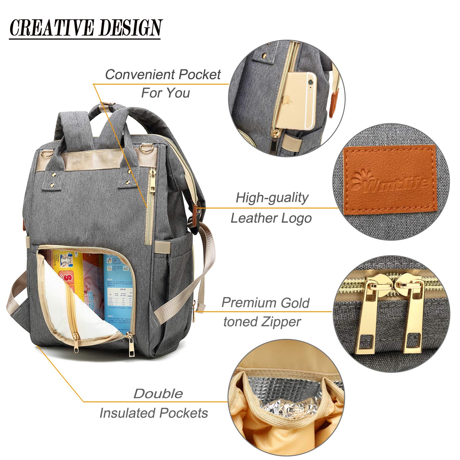 Baby Diaper Bag Backpack – Large Diaper Backpack for Mom Dad with Stroller Straps, Multi-Function, Waterproof, Stylish and Durable Travel Diaper Bags for Girls and Boys (Gray)