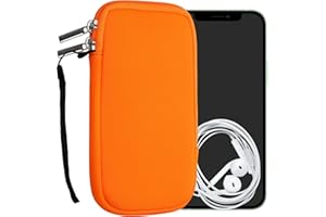 kwmobile Neoprene Phone Pouch Size XL - 6.7/6.8" - Universal Cell Sleeve Mobile Bag with Zipper, Wrist Strap - Neon Orange
