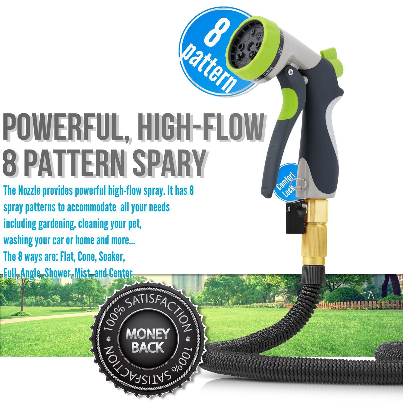 50ft Expandable Garden Hose Made of Triple Natural Latex Set + Free Bonuses
