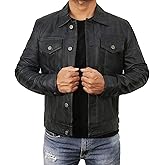STOREJEES Leather Trucker Jacket Men - Real Lambskin Shirt Style Vintage Fashion Mens Leather Jacket