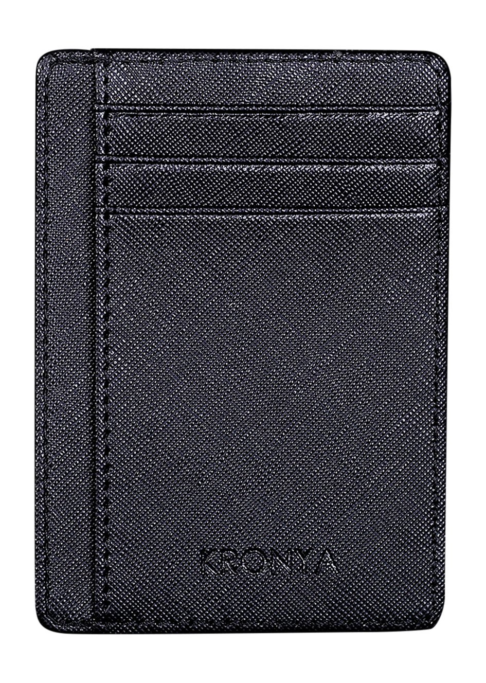 Kronya® | Elegant Leather Wallet with RFID Protection | Wallet Case Money Clip Holder Credit Card Holder (Black Crosshatch)