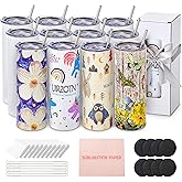 UIRZOTN 12 Pack 20oz Sublimation Tumbler Skinny Straight Bulk, Stainless Steel Double-Walled Insulated Sublimation Tumbler Blank for Heat Transfer, Gift Box