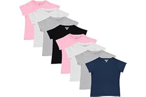 Pink Angel Kids Girls Cotton Crew Neck Shirt, Casual Solid Plain Short Sleeve Tees - 8 Pack, Assorted Colors