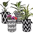 Darware 3 Gallon Grow Bags, Tall Style (Set of 4, Black & White Boho); Fabric Planter Bags in Geometric Design