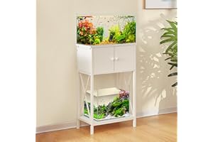 LAQUAL 10 Gallon Fish Tank Stand with Cabinet, Double Aquarium Stand for 10 & 5 Gallon Fish Tank, Heavy Metal Stand with Stable Structure, Adjustable Table Feet & Anti-tilt Device - White