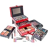 SHANY All In One Makeup Set, 67 Colors Eyeshadow, Blushes, Face Powder, Lipstick, Eye liners, Make up Pencils and Cosmetics Mirror - Makeup Kit With Reusable Beauty Organizer Train Case - Red
