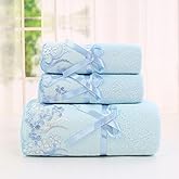 Lacomfy Lace Bath Towels, Blue Velvet Soft & Durable Towels Set Bath Towels and Hand Towels Set for Daily Use Bathroom Shower (1 Bath Towel+2 Hand Towels)