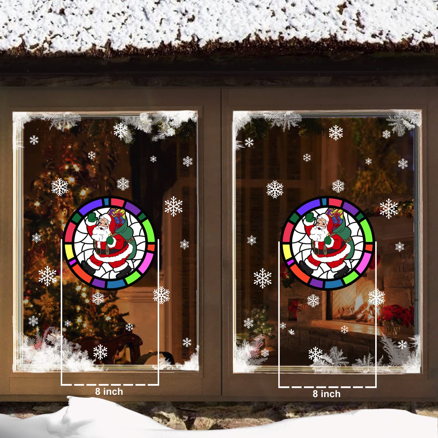 Christmas Stained Glass Robin Tree Santa Father Christmas Bauble Snowflake Window Stickers Cling (Santa Stained Glass)