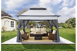 COOSHADE 11x11 Pop Up Gazebo Tent Outdoor Canopy Patio Shelter with Mosquito Netting(Dark Grey)