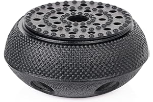 Sungmor Black Cast Iron Teapot Warmer - Japanese Tea Heater Base with Candle Holder, Heat Retaining Stand for Tetsubin or Glass & Ceramic Teapots