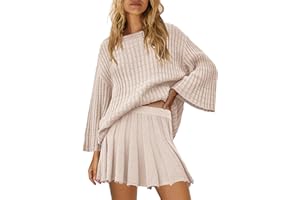 Yanekop Womens 2 Piece Sweater Skirt Set Loose Matching Lounge Sets Comfy Pajamas Set Long Sleeve Top and Skirt Sets