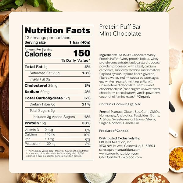 PROMIX PROTEIN PUFF BARS, 12-PACK – MINT CHOCOLATE- MARSHMALLOW CRISPY TREAT – GREAT TASTING & HEALTHY ON THE GO SNACK – HIGH PROTEIN & LOW CALORIE – NON-GMO & FREE FROM GLUTEN, SOY, & CORN