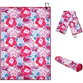 AJFHKJ Pink Flowers Women's Golf Towel Microfiber Waffle with Clip Golf Accessory for Women Golfer