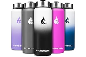 HYDRO CELL Stainless Steel Insulated Water Bottle with Straw - For Cold & Hot Drinks - Metal Vacuum Flask with Screw Cap and Modern Leakproof Sport Thermos for Kids & Adults (Black/White 40oz)