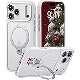 CASEKOO White for 17 Pro Case with 360 Spin Magnetic Stand [Camera Protection] [18FT Military Grade Protection] [Fit for MagSafe] Ring Grip Slim Matte 17 Pro Case 6.3 Inch