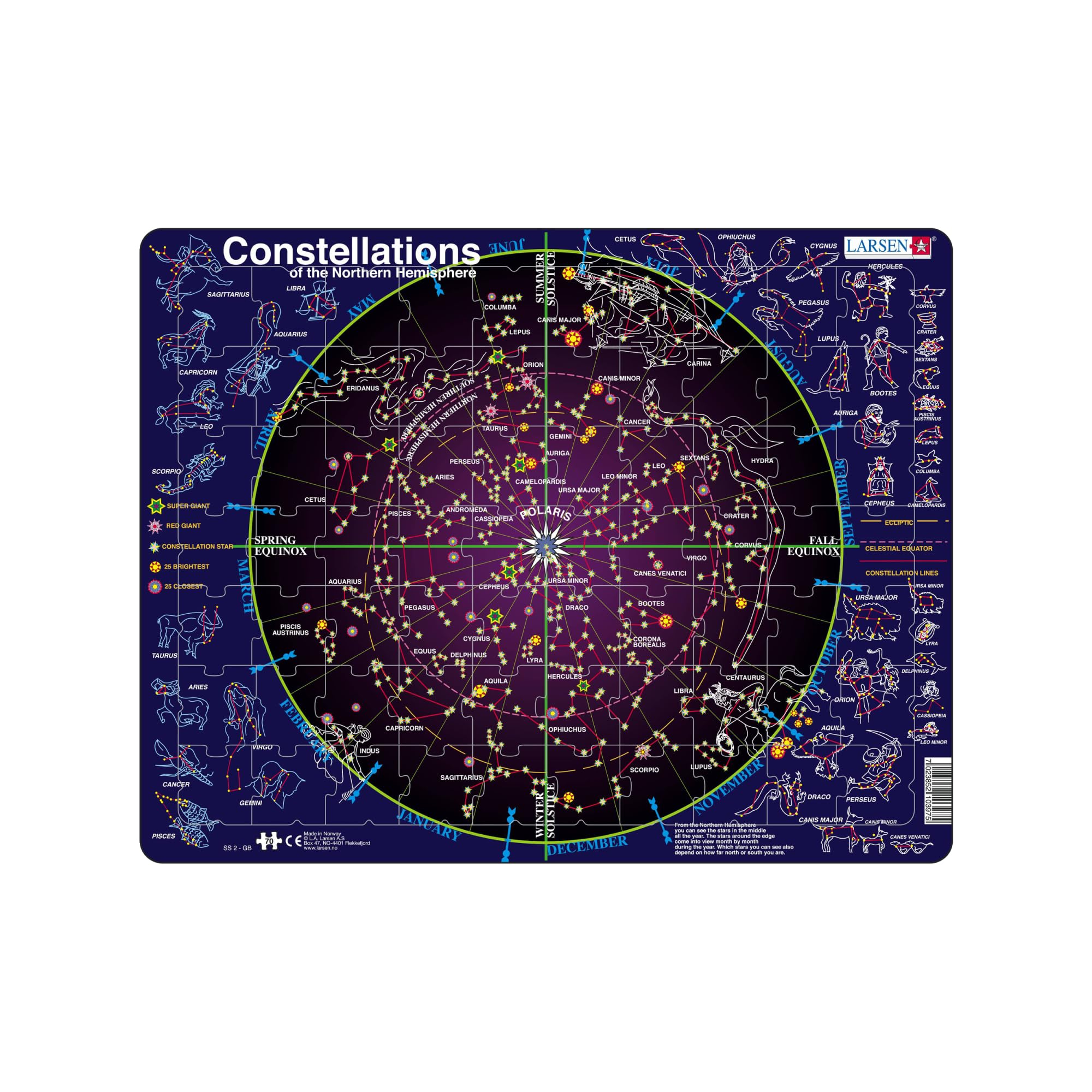 Larsen SS2 Constellations, English Edition, 70 Piece Boxless Tray & Frame Jigsaw Puzzle