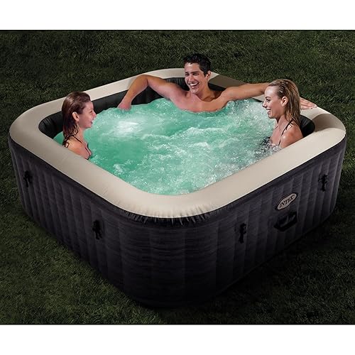 Intex PureSpa Plus Greystone Inflatable Square Outdoor Hot Tub Spa