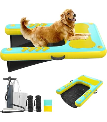 Plataforma Flotante Inflable FBSPORT Con Superficie EVA Antideslizante – Rampa Para Perros, Muelle Portátil Para Piscina, Playa Y Lago, Soporta 6 Adultos Y Mascota