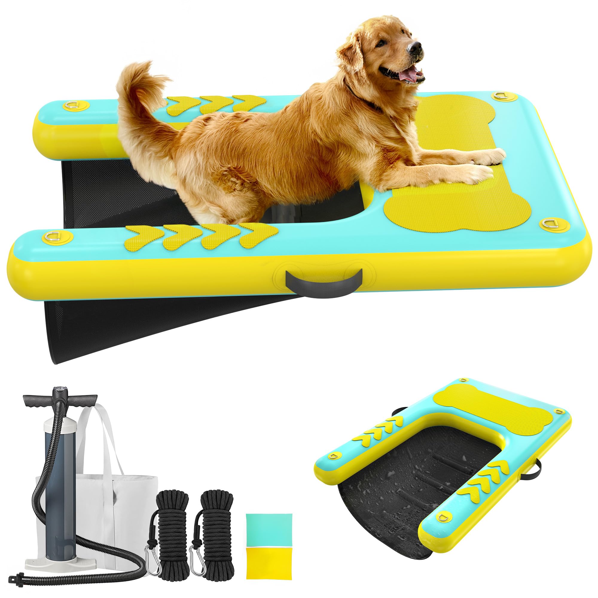 Lesotc Inflatable Dog Boat Ramp, 60'' x 40'' Floating Dock Platform for ...