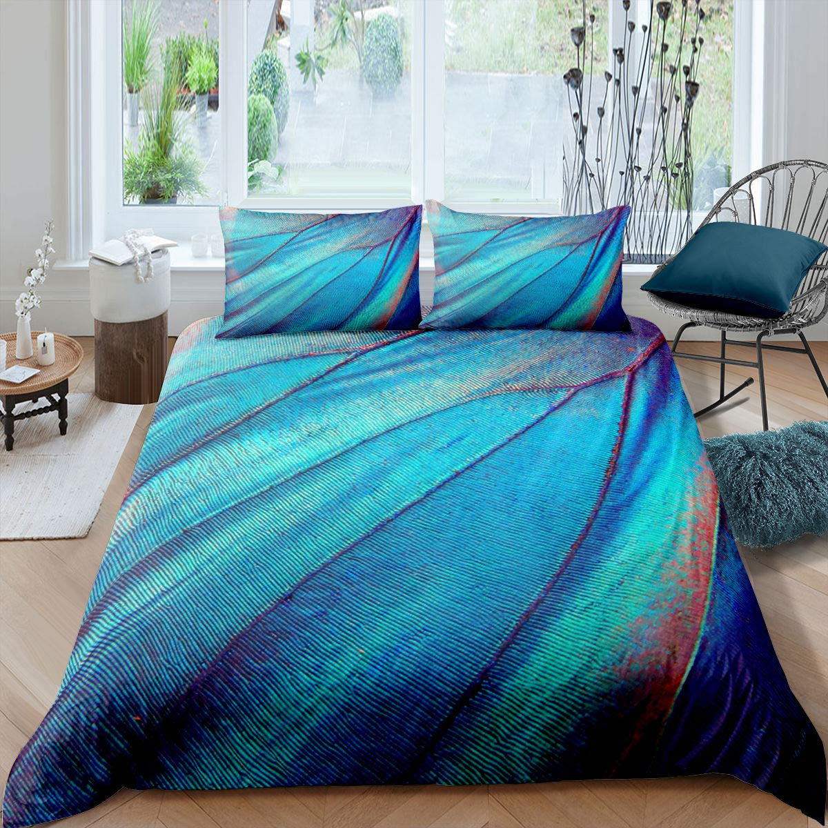 Stone pattern Bedding Set for Kids Children King Marble Comforter Cover Turquoise Duvet Cover 3D abstract Leafs Bedspread Cover 3pcs (1 Duvet Cover +2 Pillowcases)