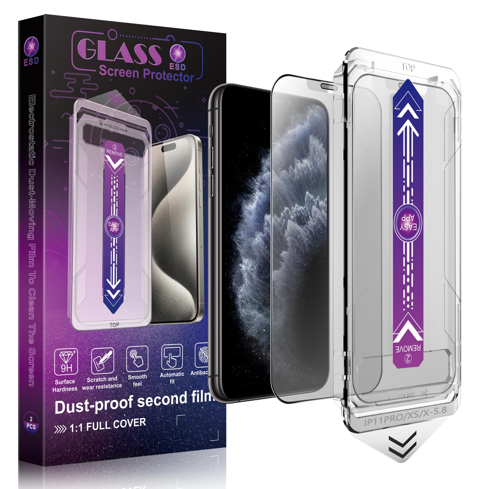 SHANG PIN JIA 2 Pack Matte Screen Protector for iPhone 11 Pro and iPhone xs and iPhone x 5.8-Inch Auto Dust Removal, No Bubbles, Tempered Glass Film, Easy Installation