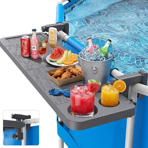 ARLIERSS POOL BAR FOR ABOVE GROUND POOL, SWIM UP BARS FOR POOL, 42.5″ X 12″ POOL SIDE TABLE WITH 90 LBS CAPACITY, POOLSIDE BAR CLIP-ON FOLDABLE TABLETOP EASY INSTALL