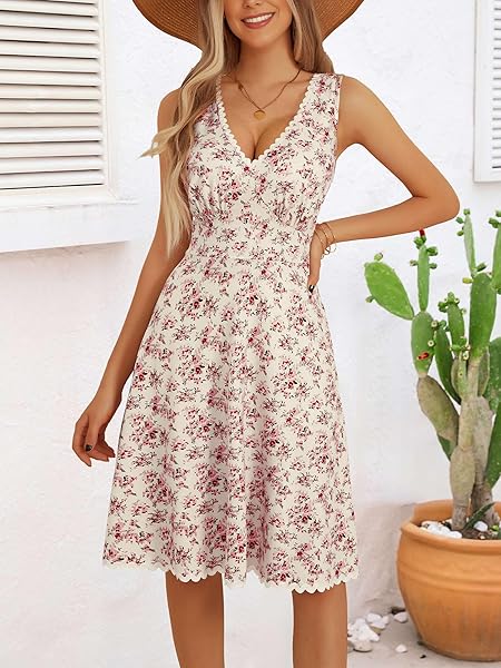 MSBASIC WOMENS DRESSES CASUAL V NECK WITH POCKETS SUMMER CUTE DRESSES FLORAL DRESS FOR WOMEN(FLORAL-3,SMALL)