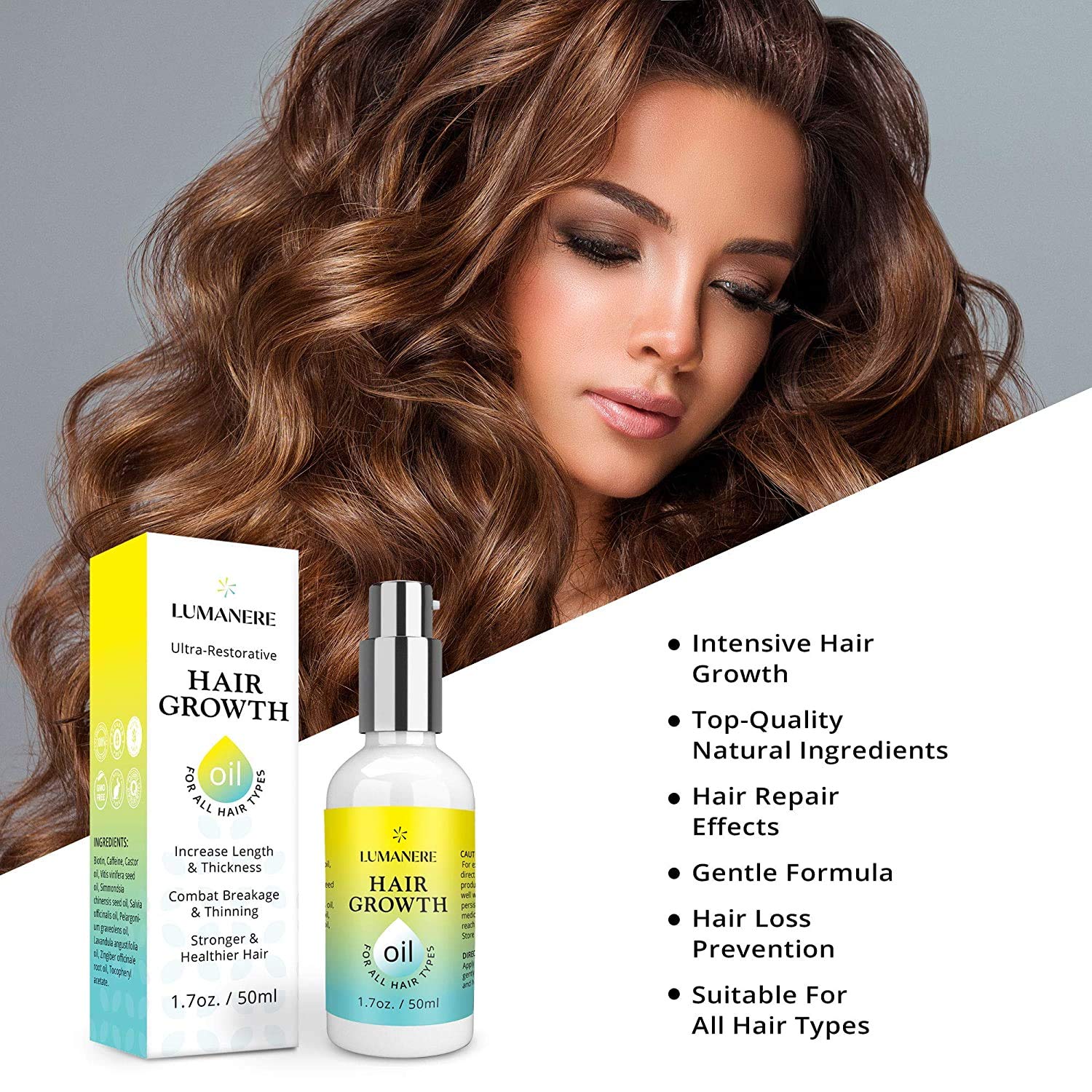 Lumanere Hair Growth Serum Hair Growth Oil with Biotin 2 Pack – Natural Hair Growth Accelerator for Stronger, Thicker, Longer Hair for Men and Women 1.7 Oz : Beauty