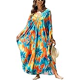 IMAGEKOPE Kaftan Dresses for Women Plus Size V-Neck Moo Moos Batwing Kaftan Beach Dress Bathing Suit Cover-Up Loungewear