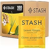 STASH Lemon Ginger Herbal Tea, 100 Bags Bulk Pack, Caffeine Free | Zesty, lively blend of bright lemon and spicy ginger, Non-GMO Project Verified and plastic-free tea bags