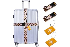CEPORASK Luggage Straps for Suitcases TSA Approved Connector Personalized Cinch Travel Belt Luggage Tie Carry On Bag Adjustable Nylon Straps with Clips (Leopard)