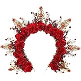 COSUCOS Woodland Flower Halo Crown - Gothic Floral Crown Black Wedding Headpiece Bridal Headband Forest Witch Headwear for Woman Halloween Festival Costume Photo Shoot Props