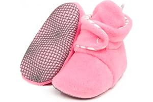 Ella Bonna Fleece Baby Booties, Three Snap Baby Slippers, Unisex Baby Gifts, Non-Slip Newborn Booties for Boys and Girls, Infant Baby Shower Shoes Months