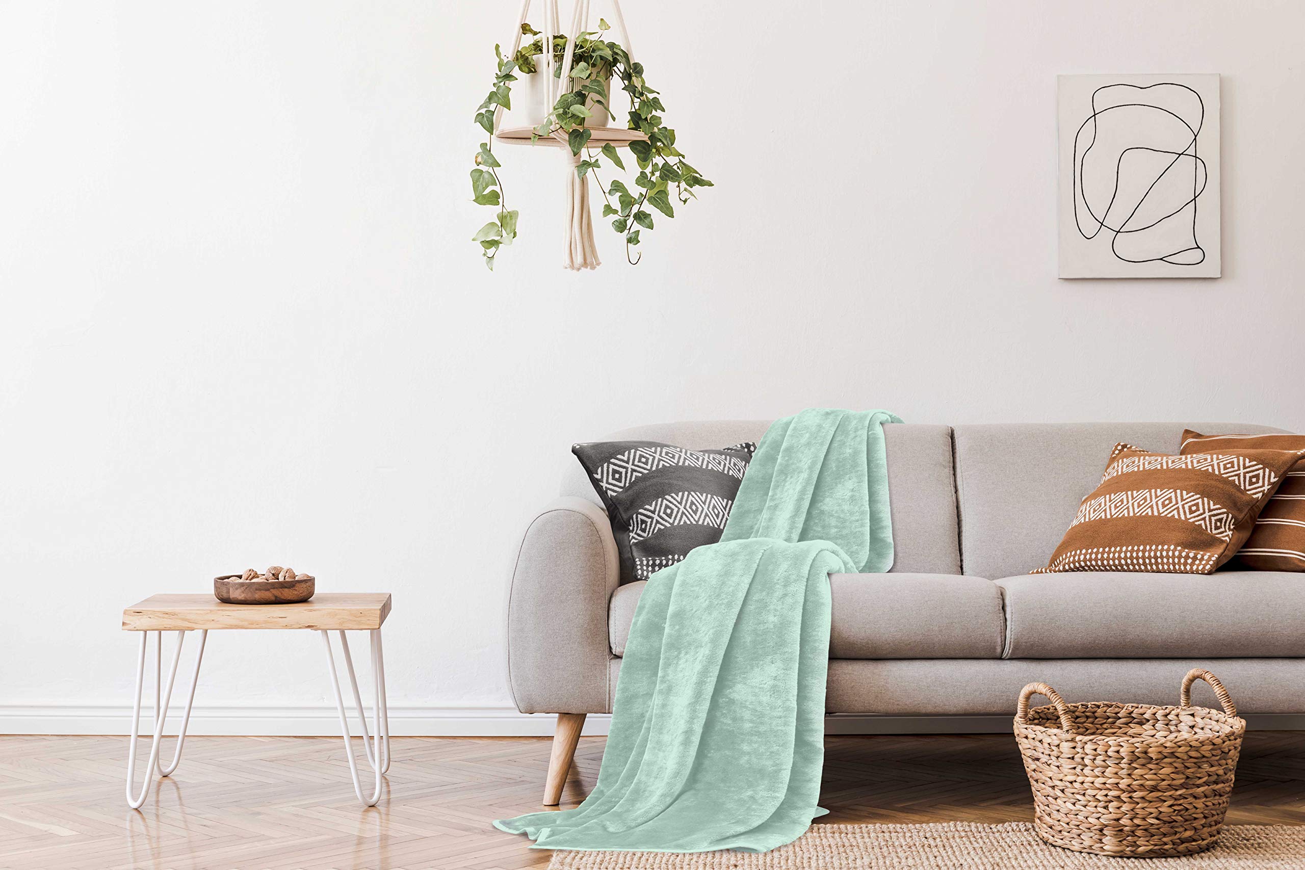 GC GAVENO CAVAILIA Gaveno Cavailia Faux Fur Throw Sofa Bed Mink Blanket, Super Soft Fluffy Easy Care Lightweight Luxury Design, Cosy Warm Settee FleeceThrows [King (200X240 Cm), Mint], Fleece