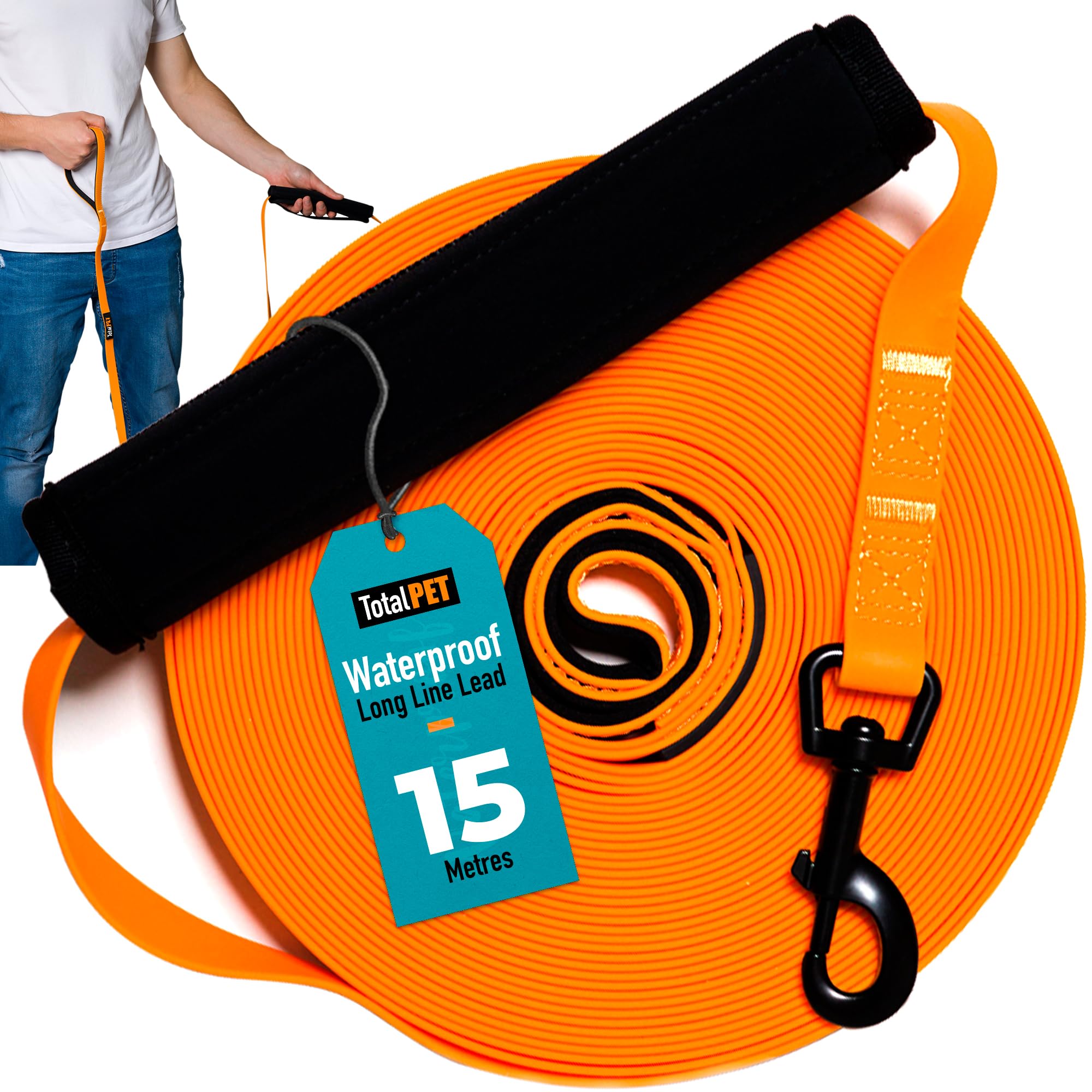 Total Pet Training Lead for Dogs, Waterproof Long Line for Recall & Obedience Training - Extra Long Dog Lead - Suitable for all Sized Dogs (15m, Regular Clip)