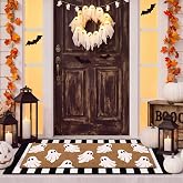 Moucuny 2 Pcs Large Halloween Front Door Mat, Ghost Coir Doormat, Non Slip | Ghost Outdoor Welcome Mat, Halloween Front Porch Rug, Black White Rug, Halloween Front Porch Entrance Decor, 16