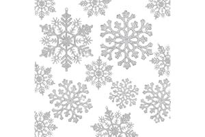 KRISDECOR 36pcs Christmas Snowflake Ornaments Plastic Glitter Snowflakes Ornaments for Xmas Tree Decorations, 4-inch, Silver