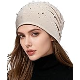 ACECHA Rhinestone and Pearl Beanie for Women - Lightweight Sparkly Slouchy Skull Cap, Fashion Beanies Hats for Spring Fall