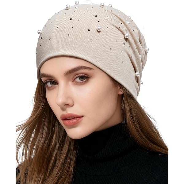 Pearl Bow Beanie for Women Fashion Cuffed Plain Skull Hat  display picture 1