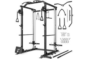 GOIMU DP01 Power Cage, 2000LBS Squat Rack with with Cable Crossover and Dual Independent Pulley System, Full Cage for Full Body Training, Power Rack with More Training Attachments for Home Gym