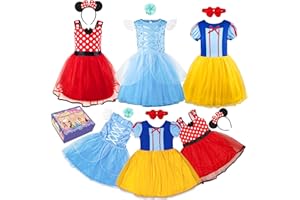 ALECOSFUN Princess Dress Up Trunk for Toddler Girls, 6 Pcs Fancy Costume Dresses Outfit Pack for Toddlers 2T 3-4T 4-6T