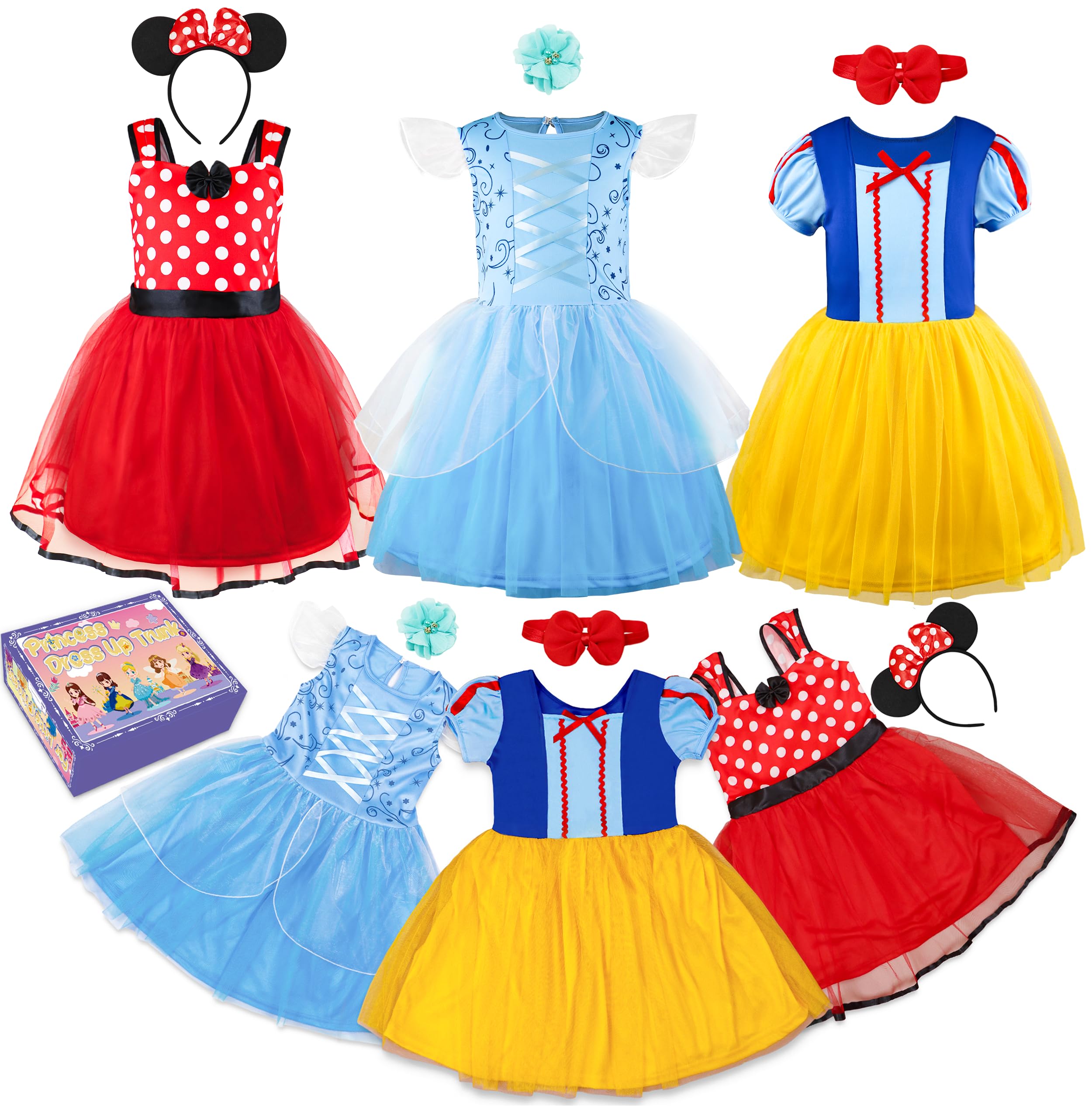 Photo 1 of Princess Dress Up Trunk for Toddler Girls, 6 Pcs Costume Fancy Dresses Clothes for Little Kids Toddlers Birthday 2T