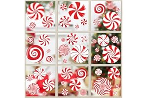 TEVXJ 49PCS Christmas Window Clings Christmas Candy Party Stickers Red Candy Floor Decals Decorations Peppermint Window Floor Decals Stickers for Glass Xmas Holiday Home Office School Decorations Supplies