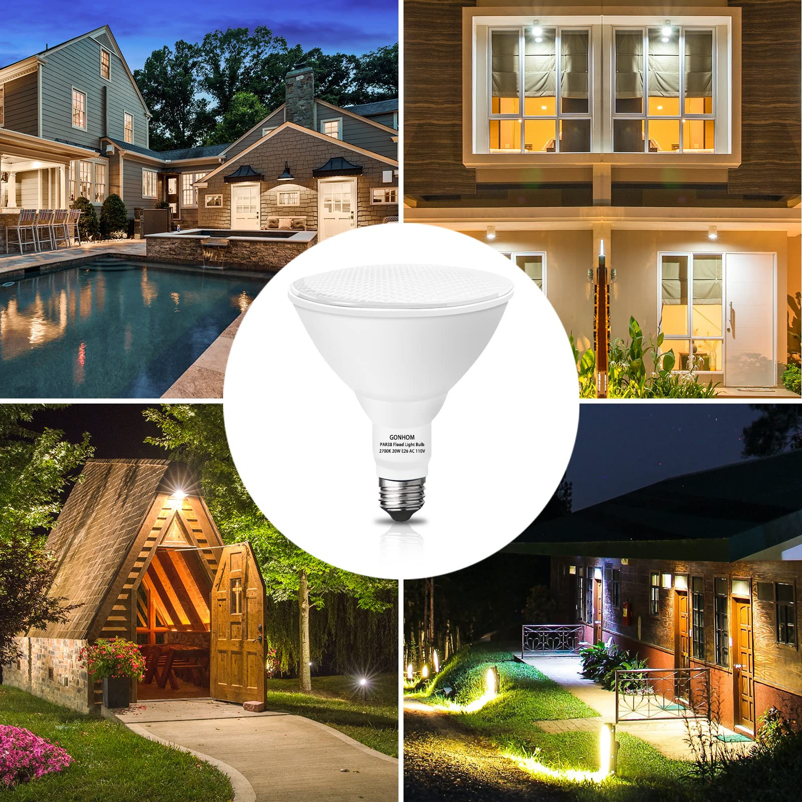Par38 Outdoor LED Flood Light Bulb 2 Pack, Dimmable Soft White 2700K,20W Replace up to 200W, 1800LM, E26 Base Flood Light Bulbs for Backyard, Garage, Porch, Garden