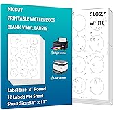 Printable Round Labels 2 inch Glossy White Circle Labels Stickers 240 Labels Waterproof Vinyl Sticker Paper for Inkjet or Laser Printer