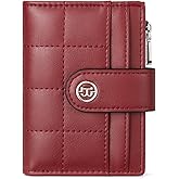 BOSTANTEN Small Wallet for Women Leather RFID Blocking Card Holder Bifold Compact Wallets With Zipper Coin Pocket Wine Red