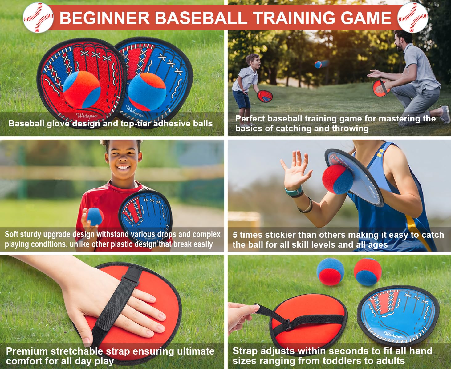 Toss and Catch Ball Game, Kids Toddler Baseball Glove & Catch Ball Toys, Kids Outdoor Games for Family, Toys for Beach Pool Yard Outside, Birthday Gift for Ages 3 4 5 6 7 8-12 (Red/Blue-4 Pack)